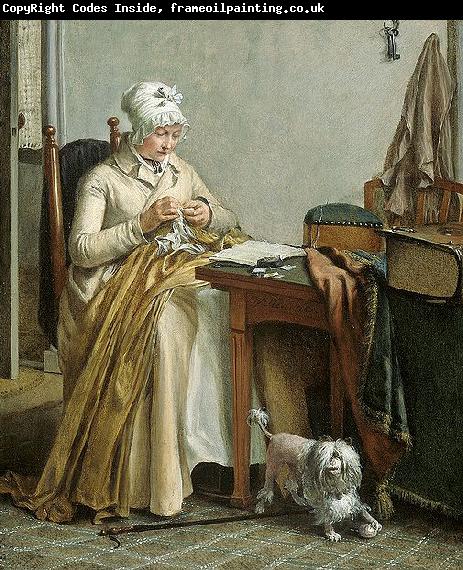 Wybrand Hendriks Interior with sewing woman.